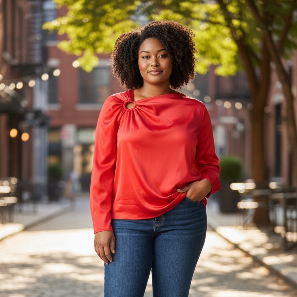 Eloquii Women's Vibrant Red Blouse